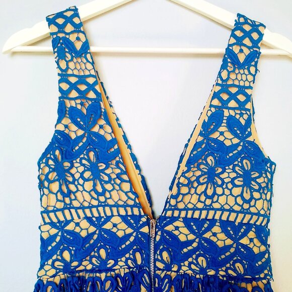 Lulus Blue and Beige Lace Midi Dress - Picture 8 of 16
